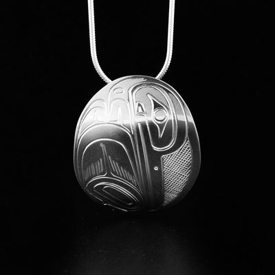 Canadian Indigenous, Hand Carved Sterling Silver Oval Hummingbird Pendant, First Nations Native Jewellery