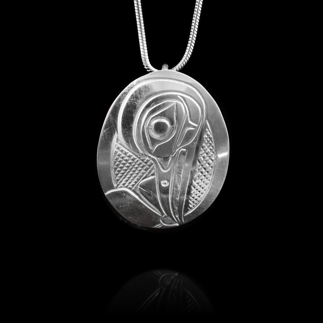 1.25" Hummingbird Oval Sterling Silver Pendant