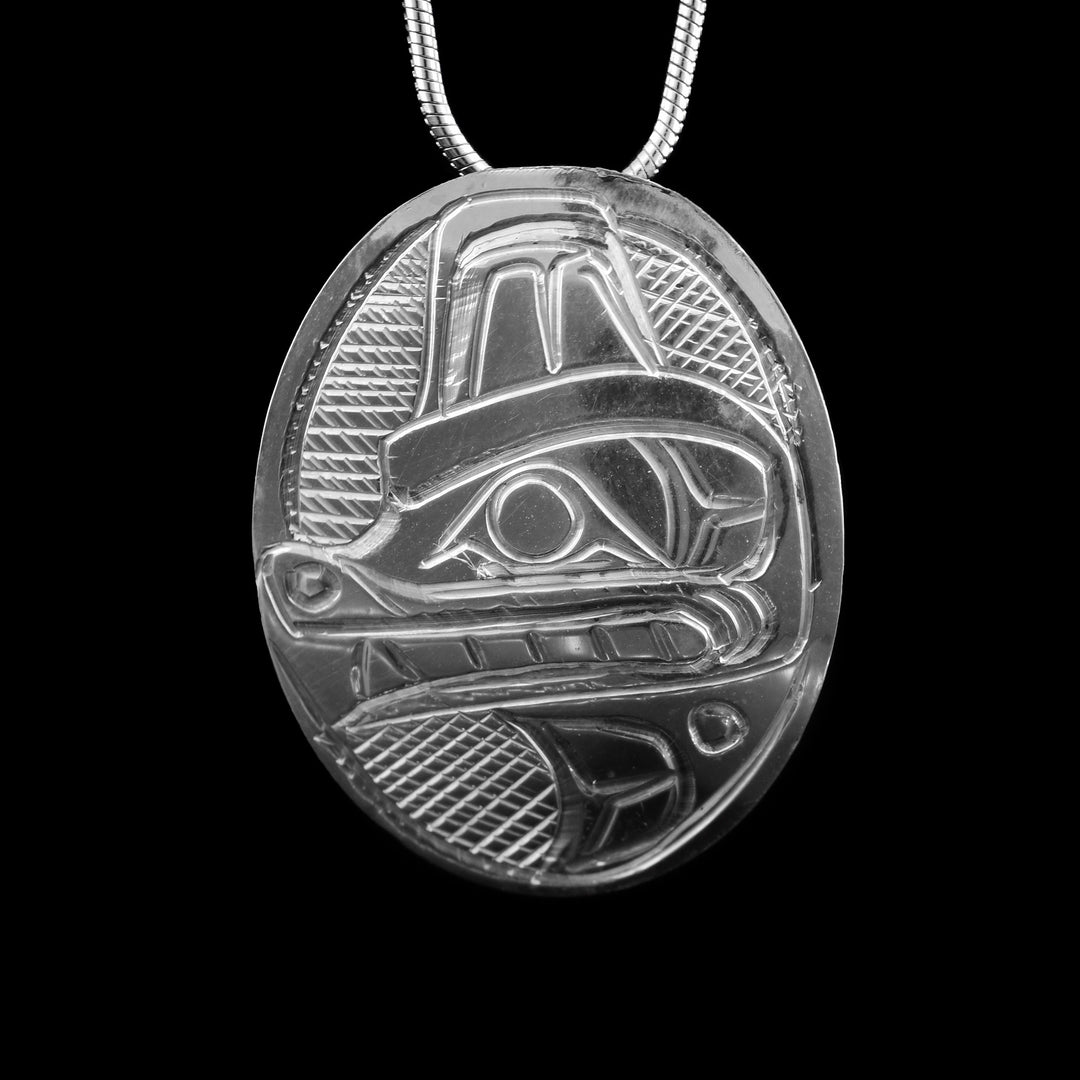 1.25" Sterling Silver Oval Bear Pendant