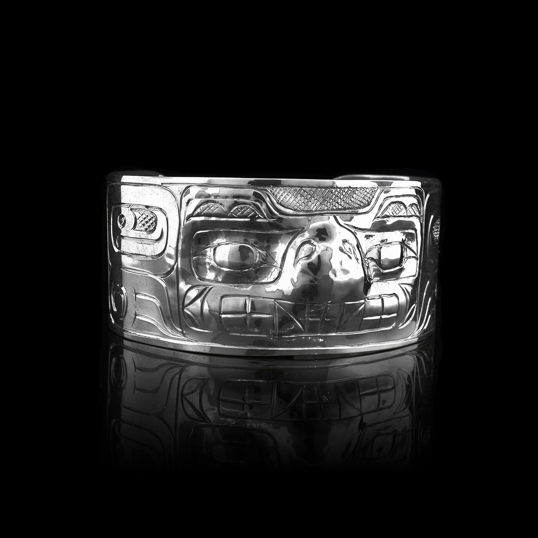 1.25" Sterling Silver Repousse Bear Bracelet Cuff