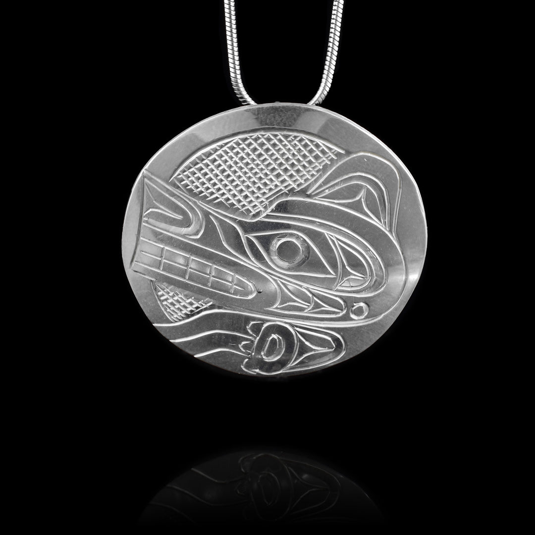 Sterling Silver Round Wolf Pendant