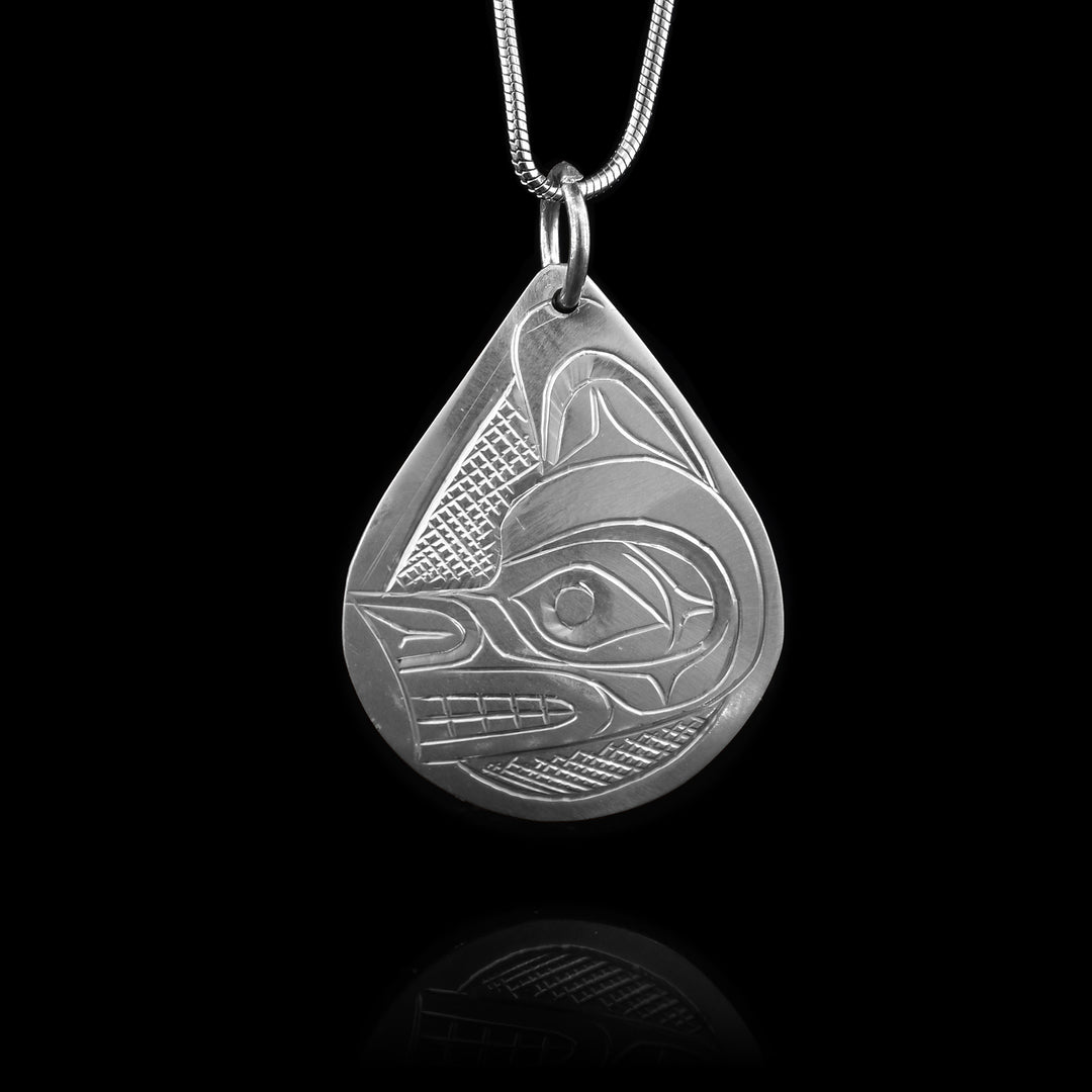 Sterling Silver Wolf Teardrop Pendant