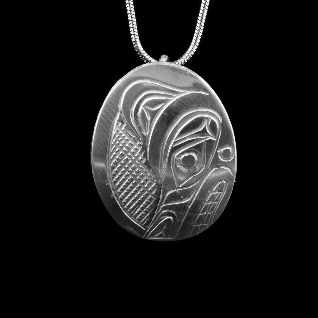 1.25" Wolf Oval Sterling Silver Pendant