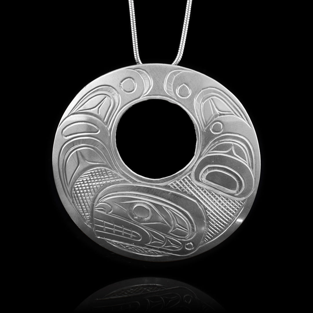 1.75" Open Circle Orca Sterling Silver Pendant