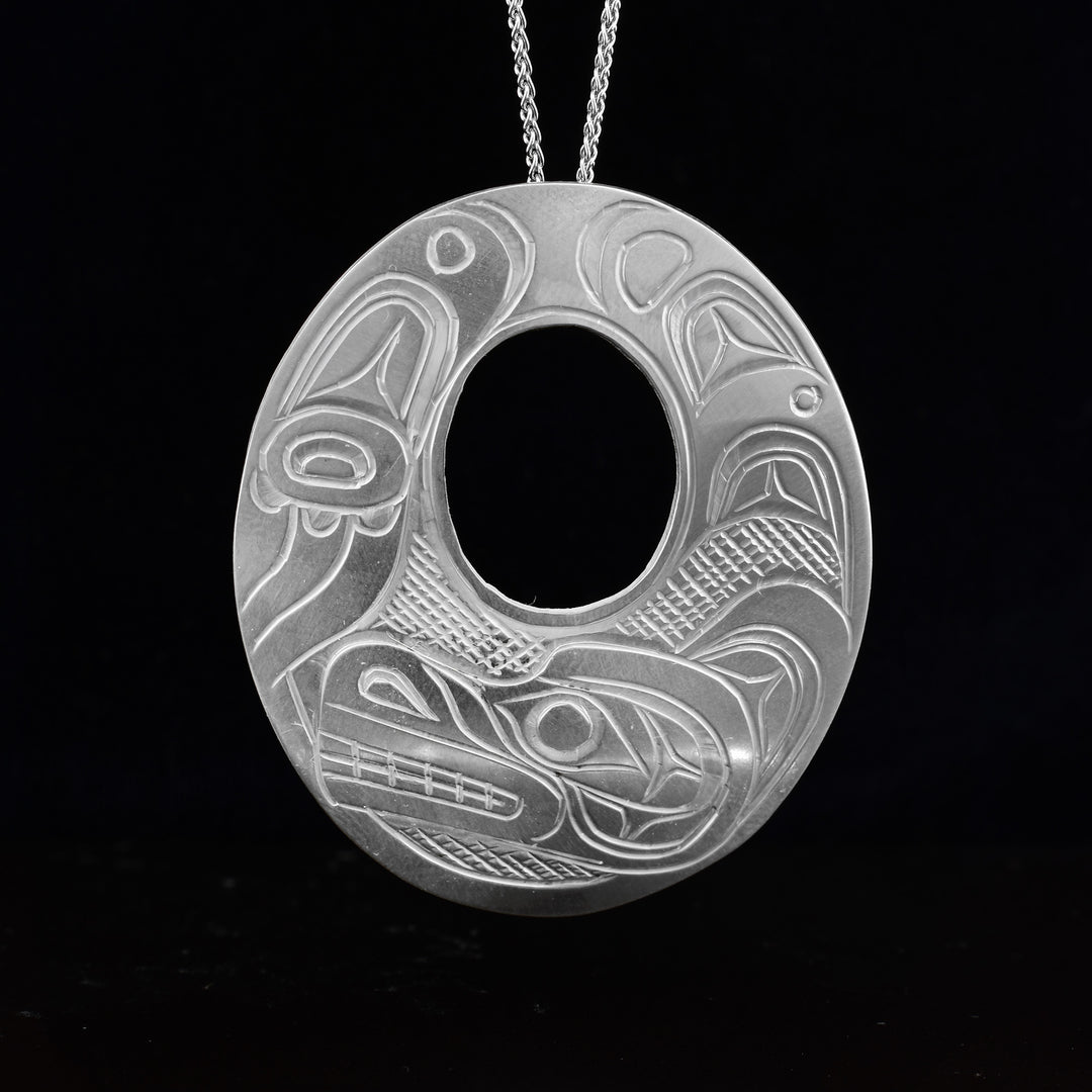 1.75" Open Oval Bear Sterling Silver Pendant