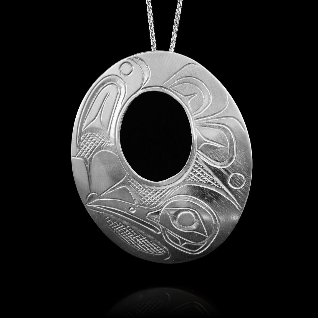 1.75" Open Oval Sterling Silver Hummingbird Pendant