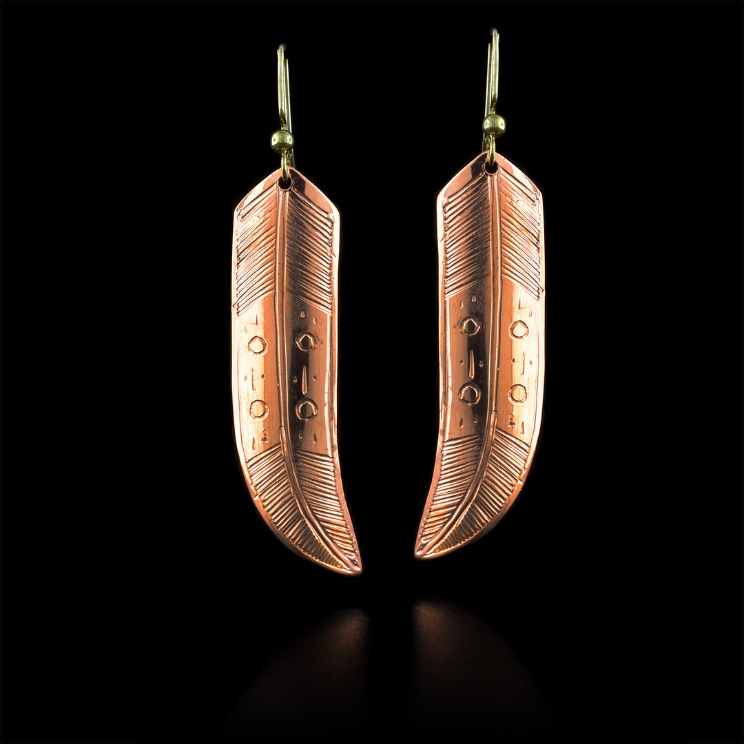 Long Copper Feather Dangle Earrings - Artina's Jewellery