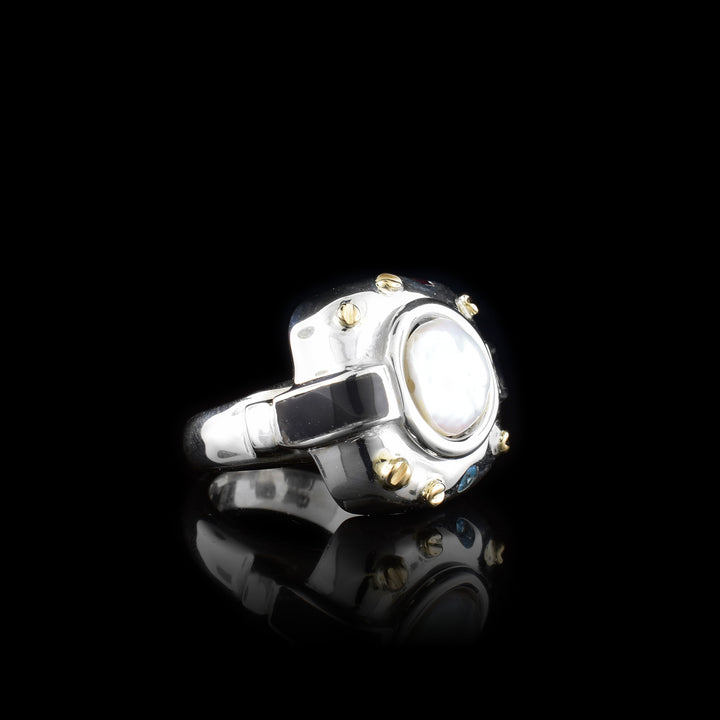 Blue Topaz and Garnet Gems Pearl Signet Ring - Artina's Jewellery