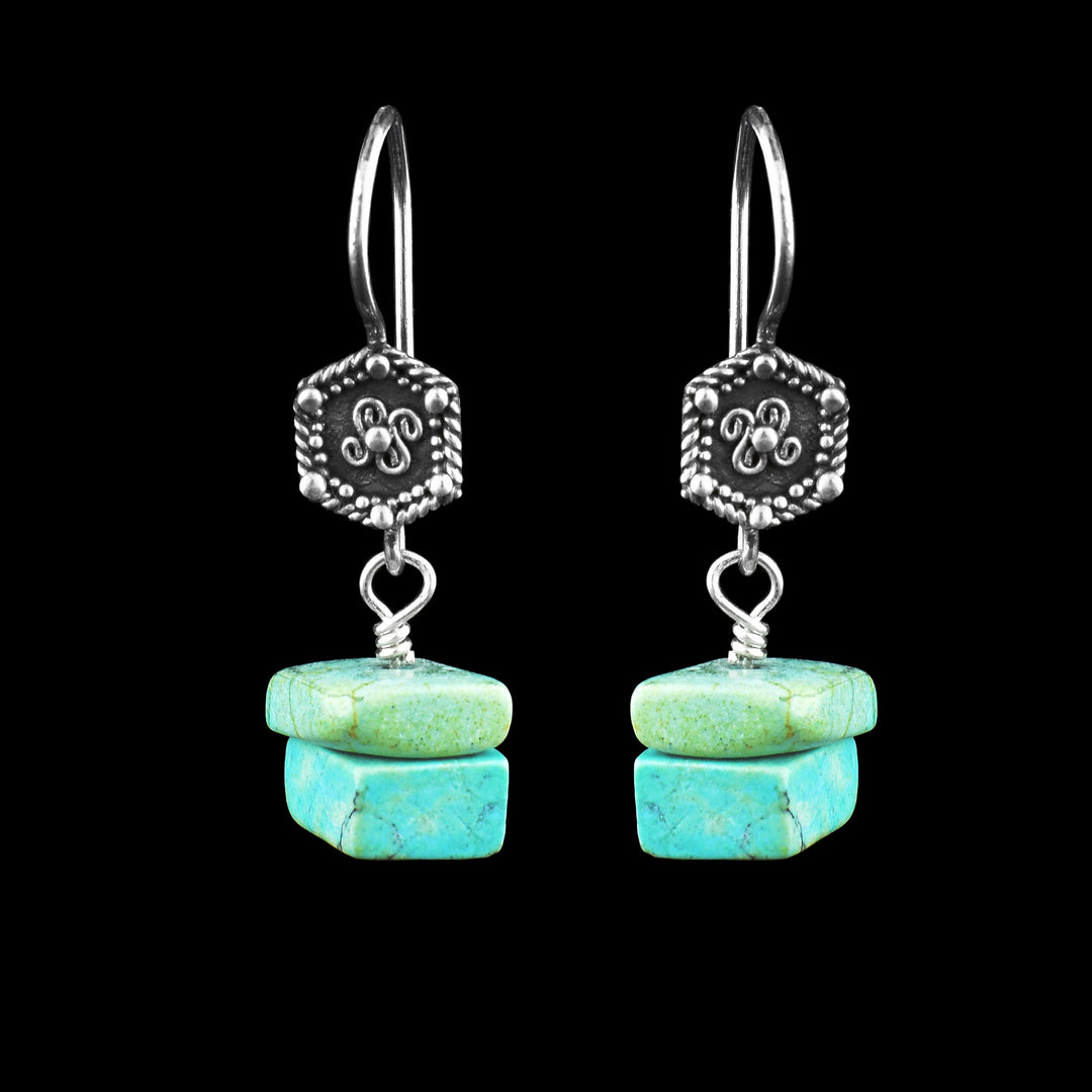 Detailed Sterling Silver Turquoise Dangle Earrings - Artina's Jewellery