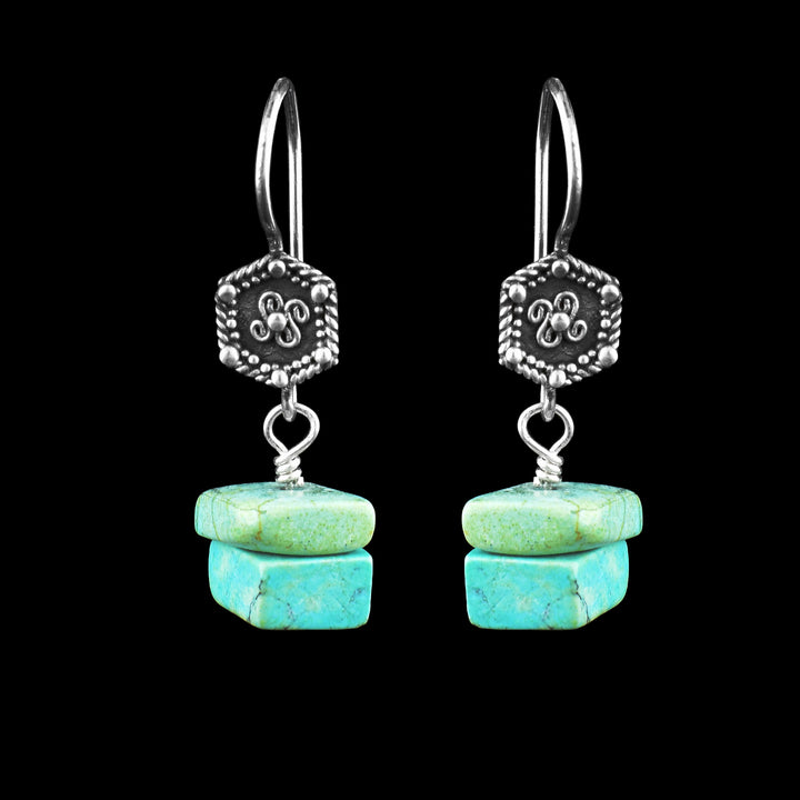 Detailed Sterling Silver Turquoise Dangle Earrings - Artina's Jewellery