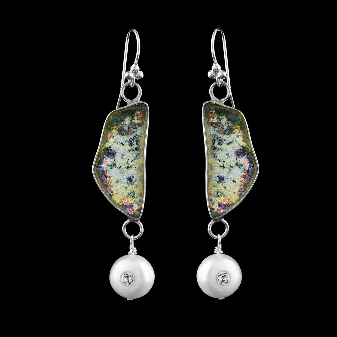 Roman Glass and Pearl Dangle Earrings - Artina's Jewellery
