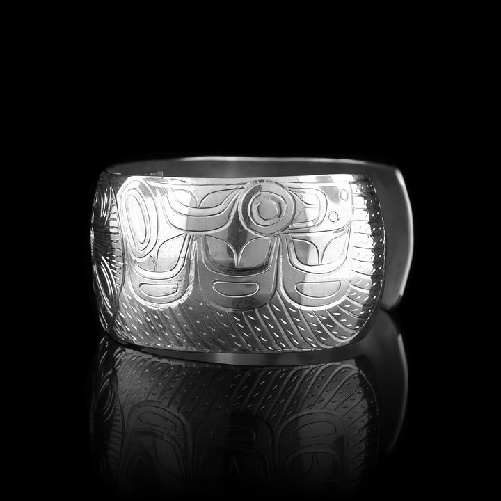 Wide 1" Silver Hummingbird Flower Cuff Bracelet - Artina's Jewellery
