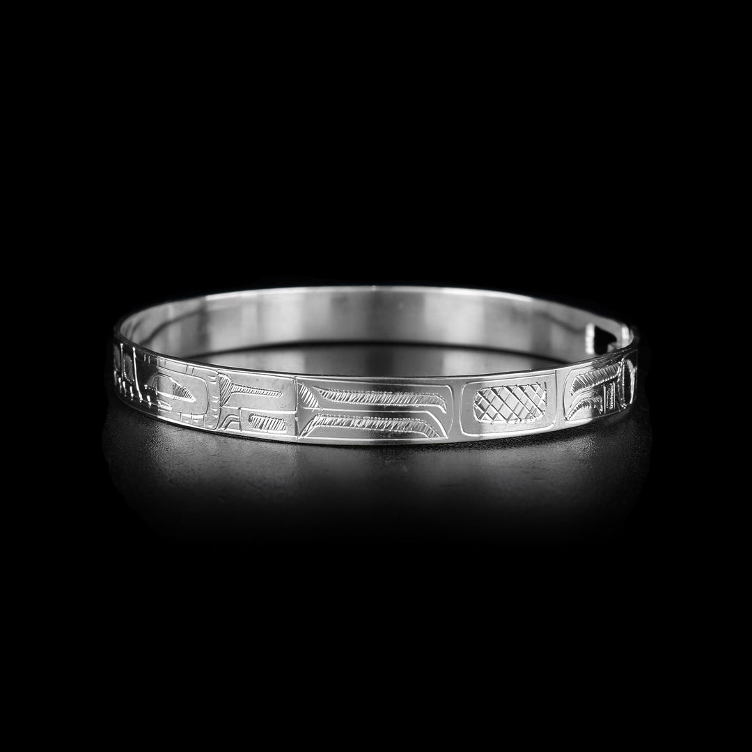 Orca and Bear 5/16" Sterling Silver Cuff Bangle Bracelet - Artina's Jewellery