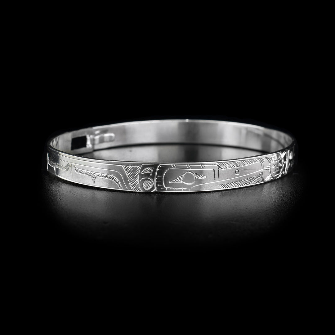 Bear Hummingbird and Moon Sterling Silver Cuff Bangle Bracelet - Artina's Jewellery