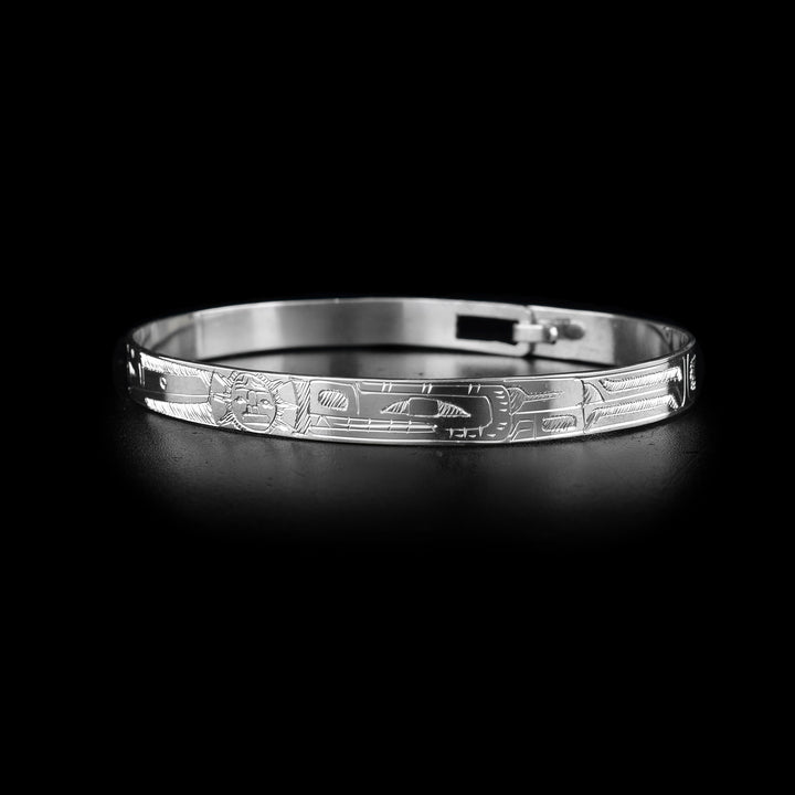 Bear Hummingbird and Moon Sterling Silver Cuff Bangle Bracelet - Artina's Jewellery