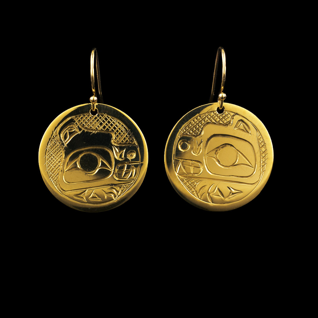 10K Gold Circle Bear Dangle Earrings