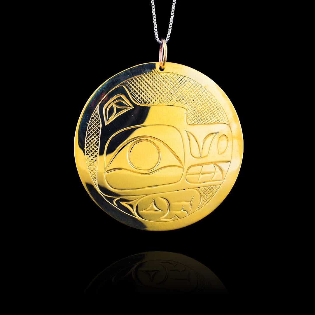 10K Gold Circle Bear Pendant