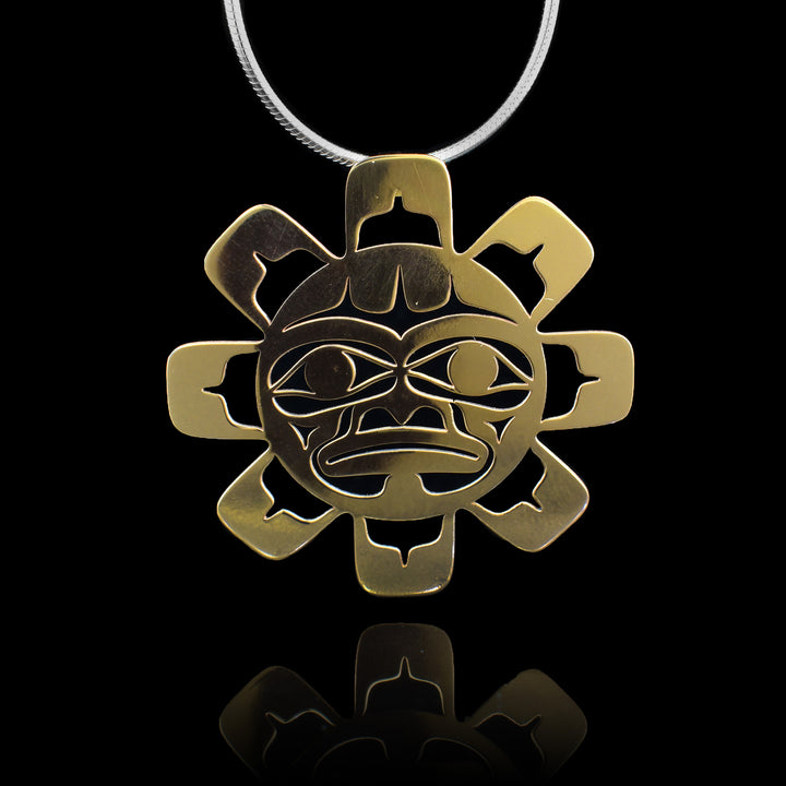 10K Golden Sun Pendant, hand-carved to look like the indigenous legend the sun.