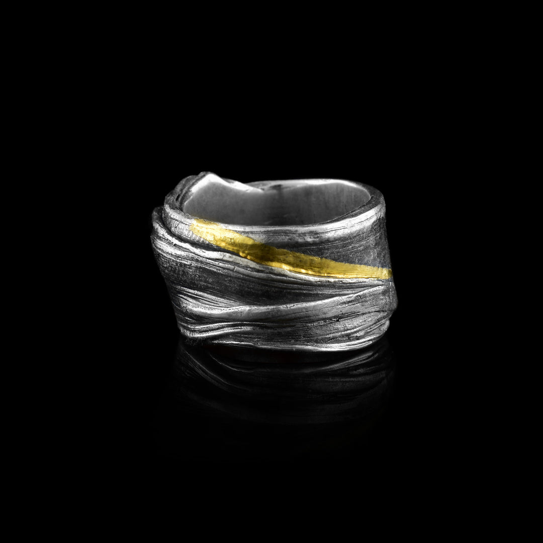 Mitsuro Silver Wide Wavy Ring Band Keum Boo Gold - Artina's Jewellery