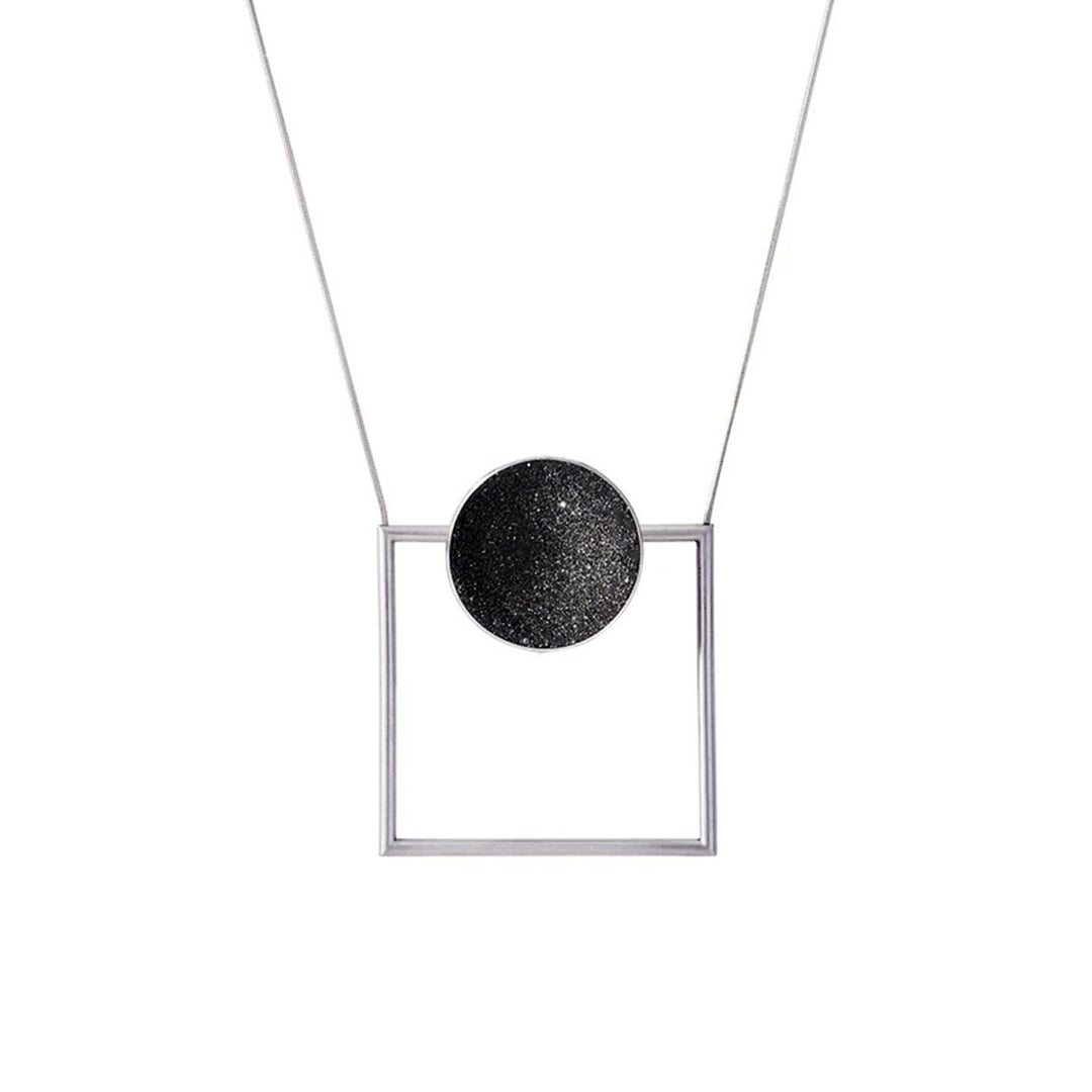 Secondary photo of the stainless steel necklace depicts the necklace photographed from head on.