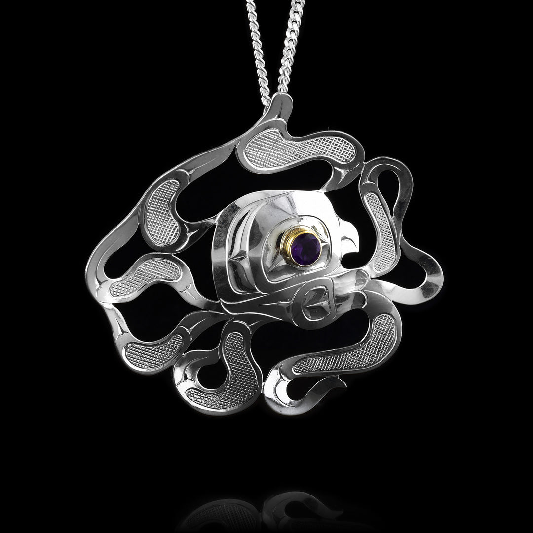 Wind Spirit Amethyst and Silver Pendant with 14K Gold - Artina's Jewellery