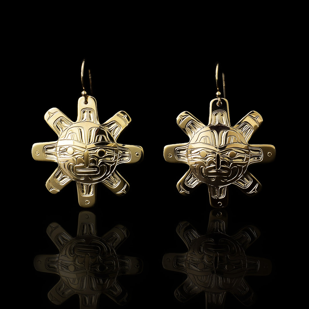 These sun earrings have the face of a sun looking straight forward with 8 sun rays.