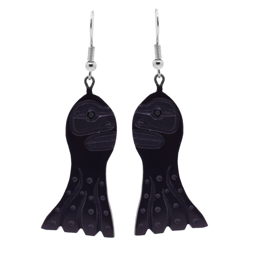 Large Carved Argillite Octopus Earrings Dangle - Artina's Jewellery