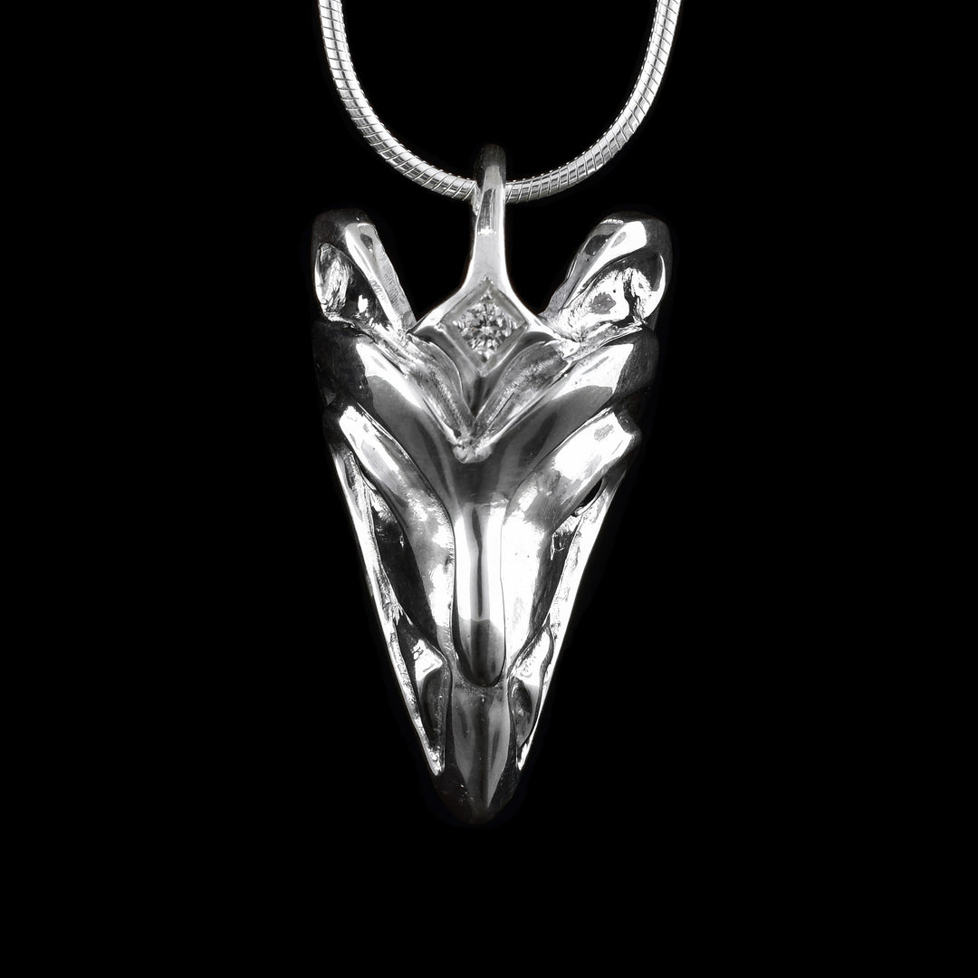 Raven Head Sterling Silver Sapphire and Diamond Pendant