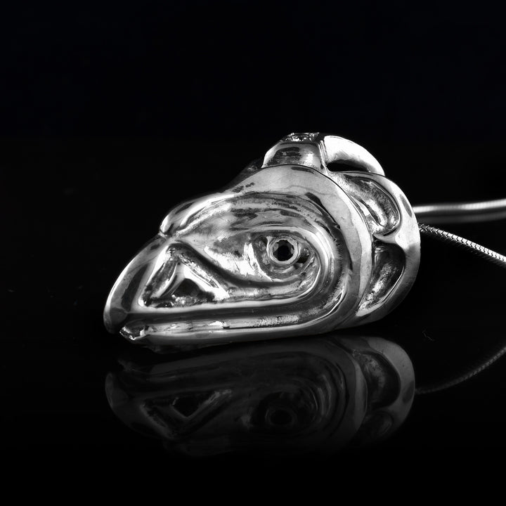 Raven Head Sterling Silver Sapphire and Diamond Pendant