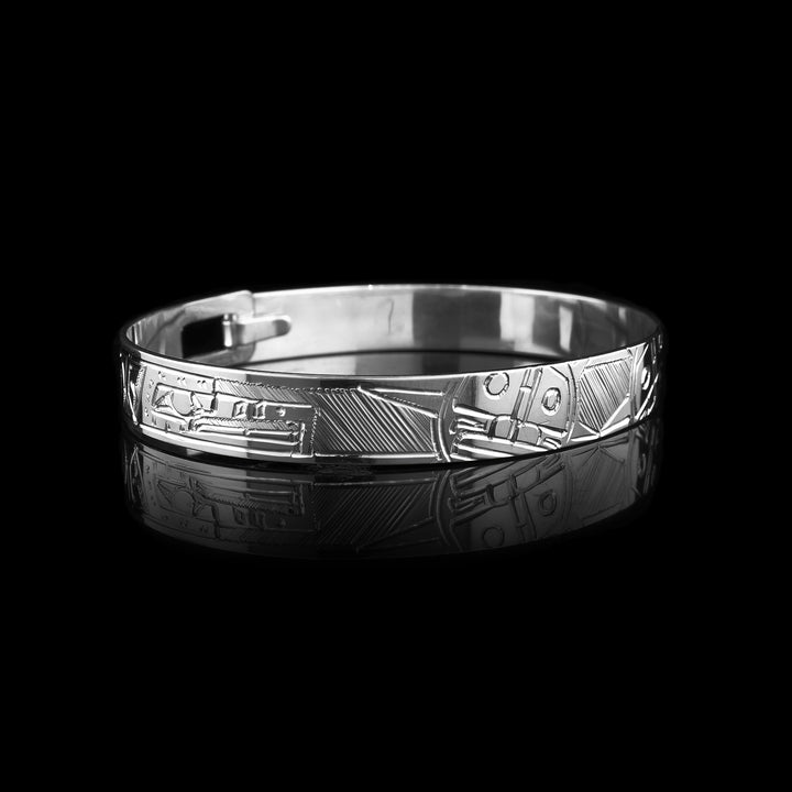 Thunderbird and Sun Silver Bangle Bracelet