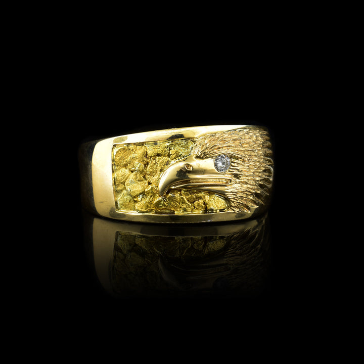 14K Gold Eagle Ring with 22K Gold Nuggets & Diamond Eye