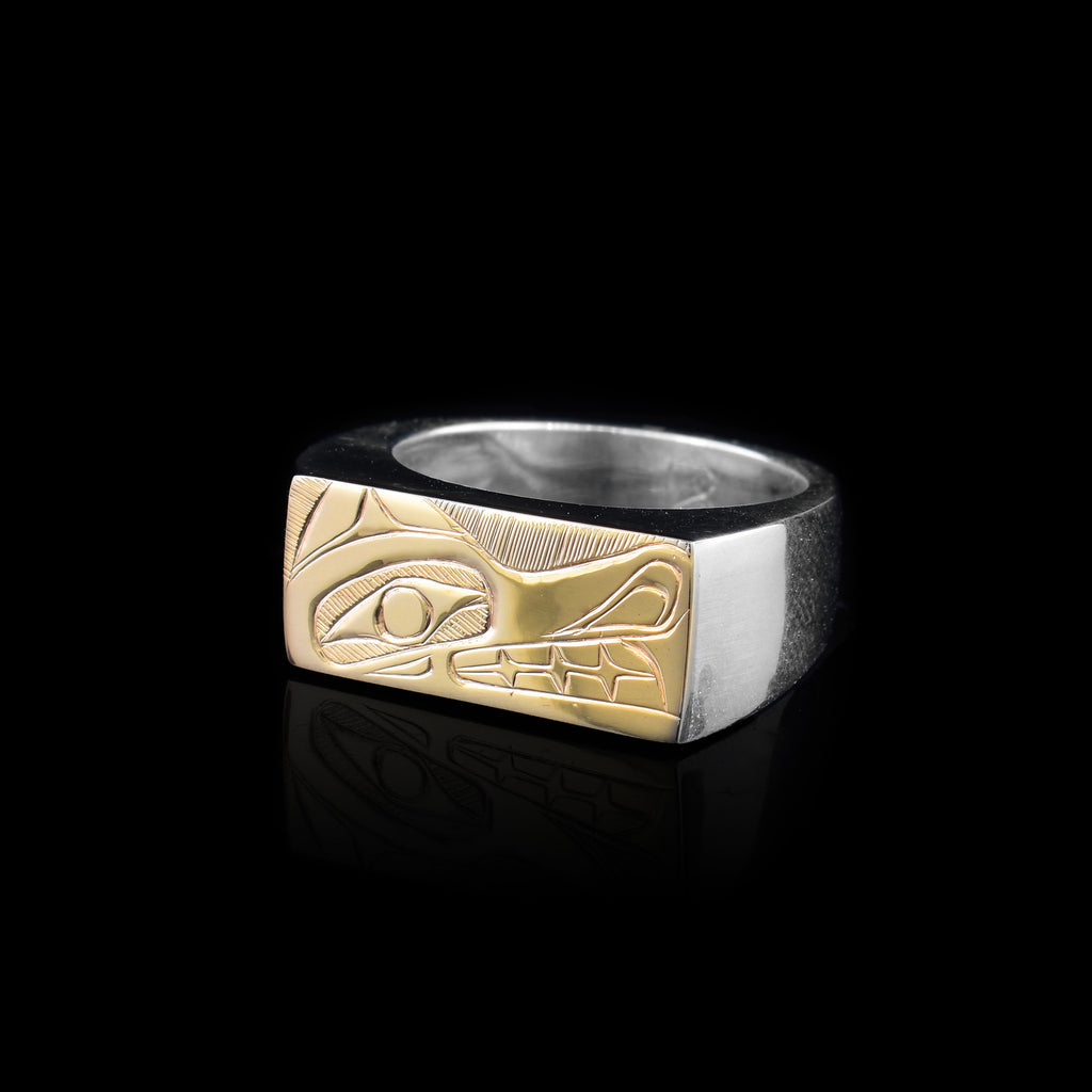 Gold and Silver Wolf Signet Ring