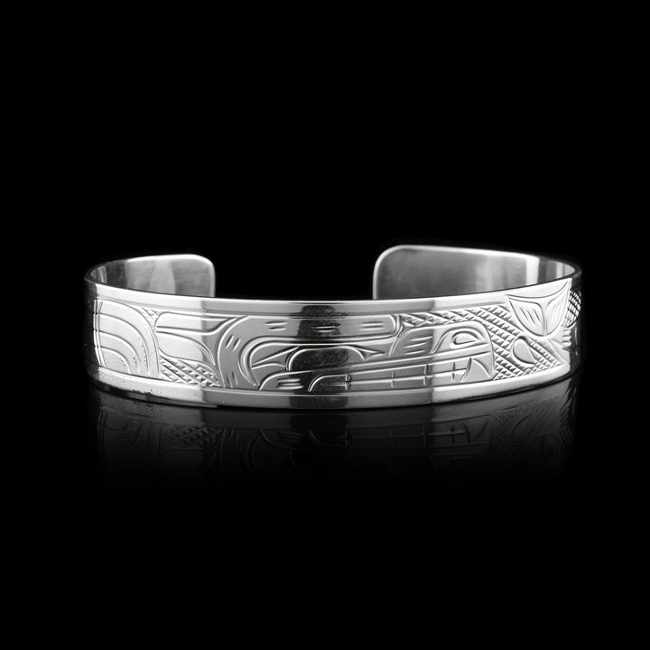 1/2" Bear Chasing Salmon Silver Bracelet