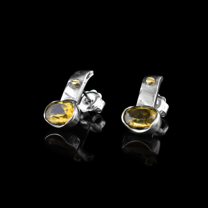 Citrine silver and Gold Drop Earrings