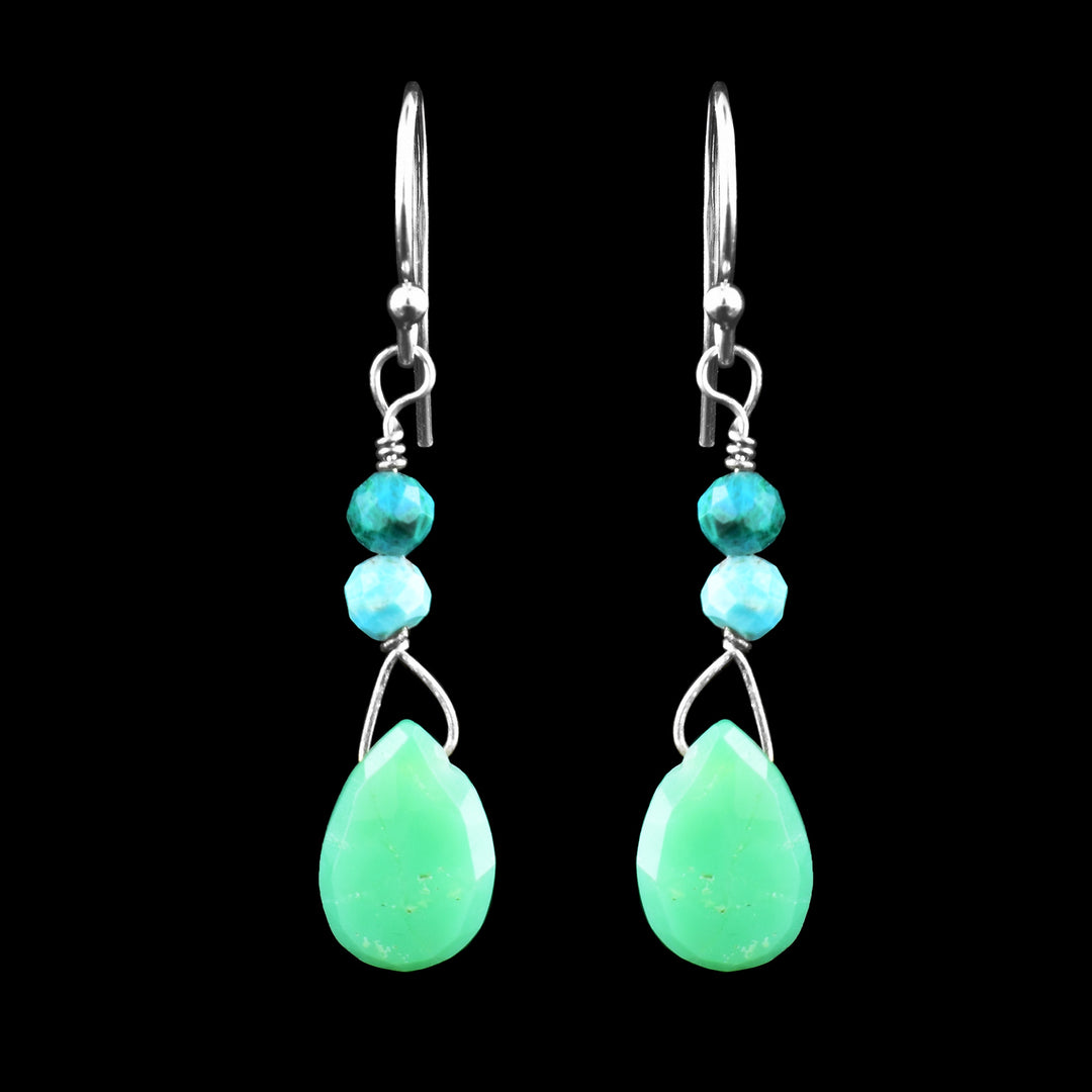 Chrysocolla and Chrysoprase Teardrop Earrings - Artina's Jewellery