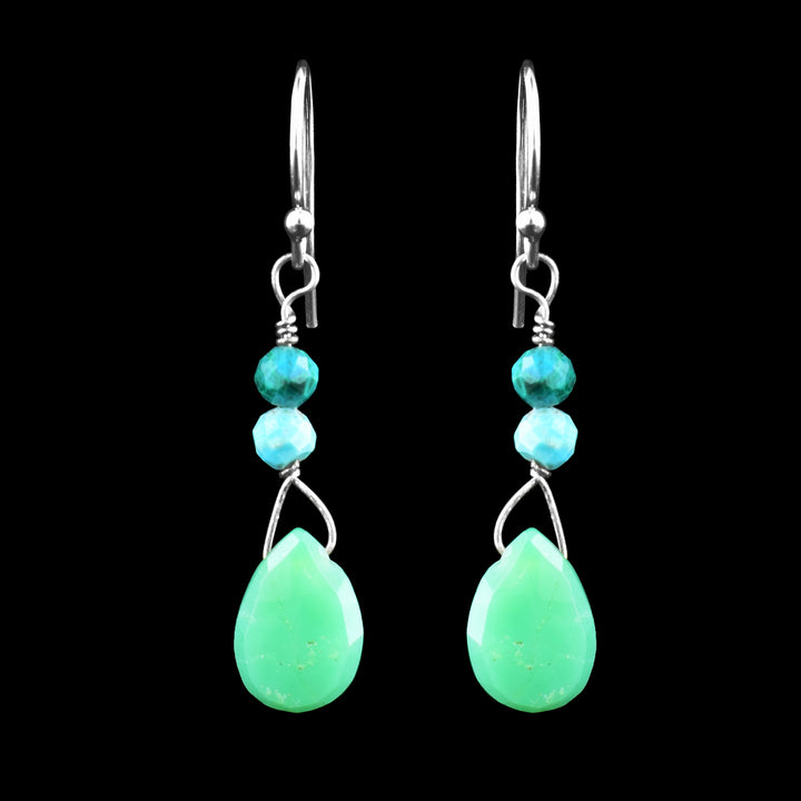 Chrysocolla and Chrysoprase Teardrop Earrings - Artina's Jewellery