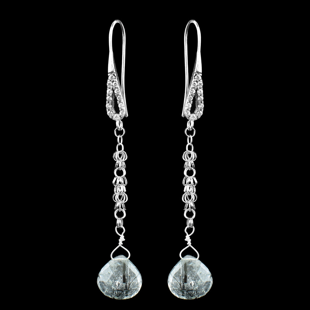 Rutilated Quartz & Crystal Dangle Earrings - Artina's Jewellery