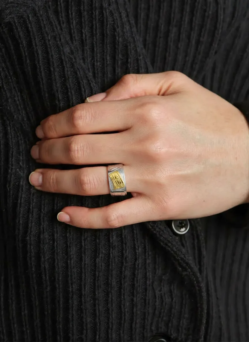 3/8" Sterling Silver & 10k Gold Eagle Band Ring - Artina's Jewellery