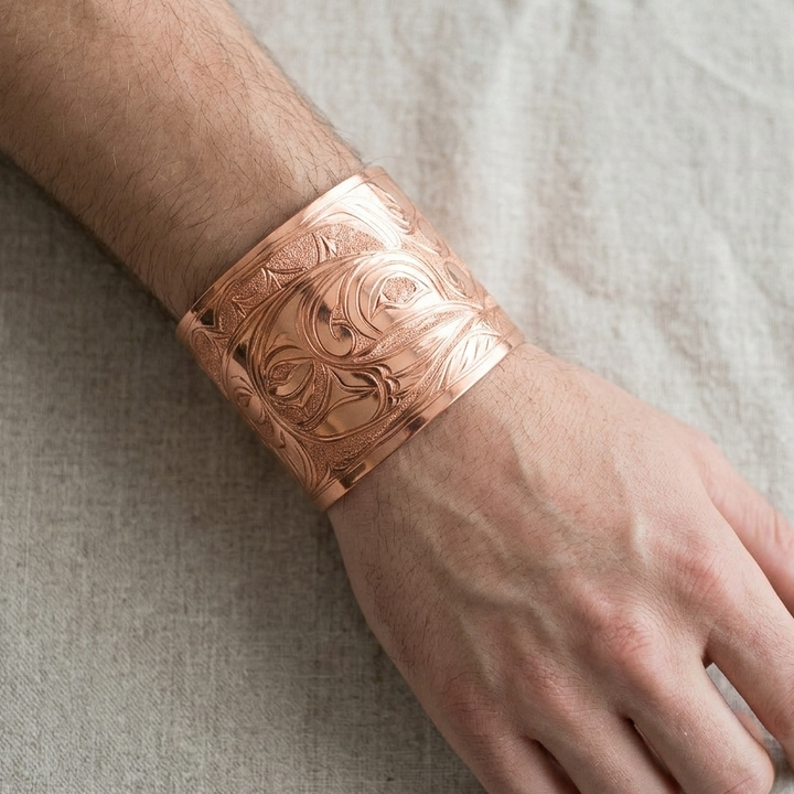 2" Copper Double Hummingbird & Moon Cuff Bracelet - Artina's Jewellery