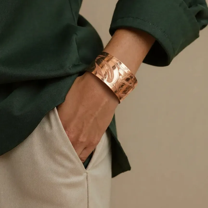 1/2" Copper Orca & Sun Cuff Bracelet - Artina's Jewellery