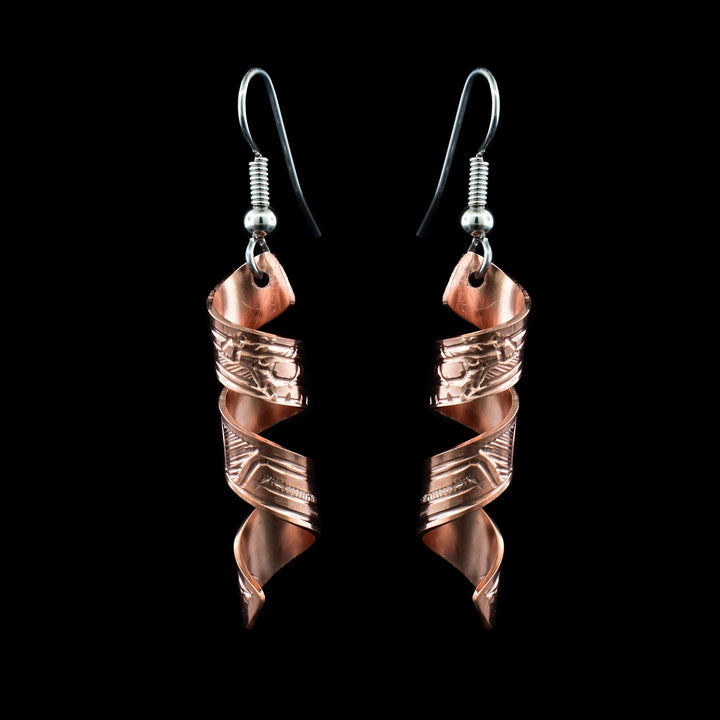 Copper Spiral Raven Earrings