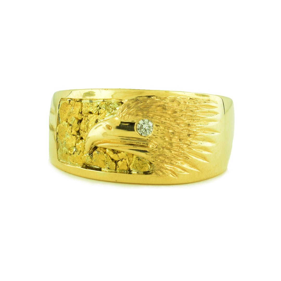 14K Gold Eagle Ring with 22K Gold Nuggets & Diamond Eye