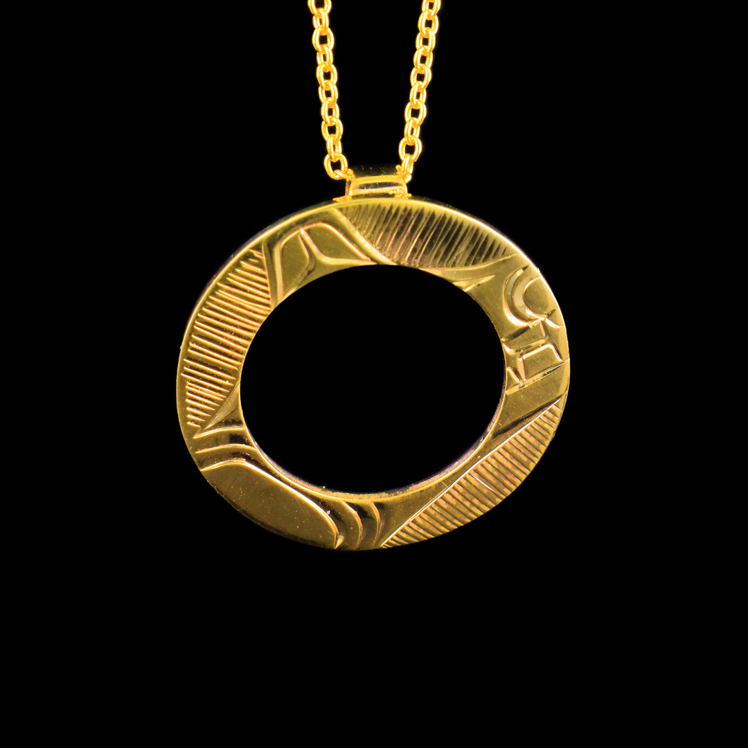 14K Gold Open-Circle Bear Pendant