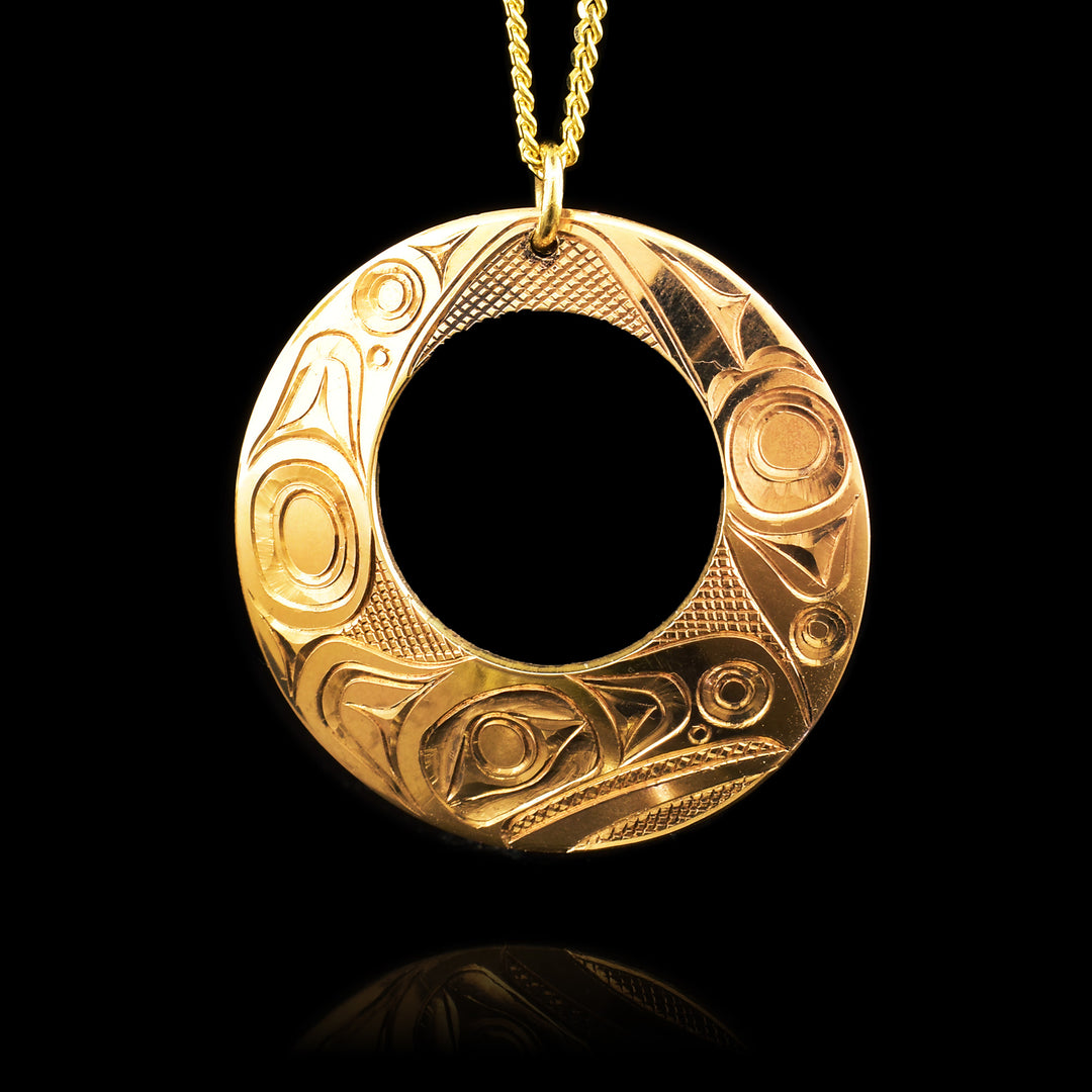 14K Gold Orca open circle Pendant