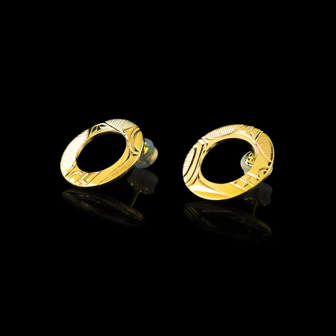 14k Gold Bear Open-Circle Stud Earrings