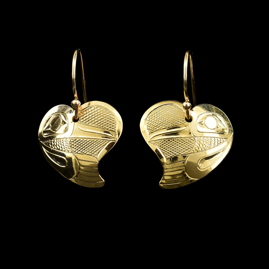 14k Gold Heart Dangle Hummingbird Earrings
