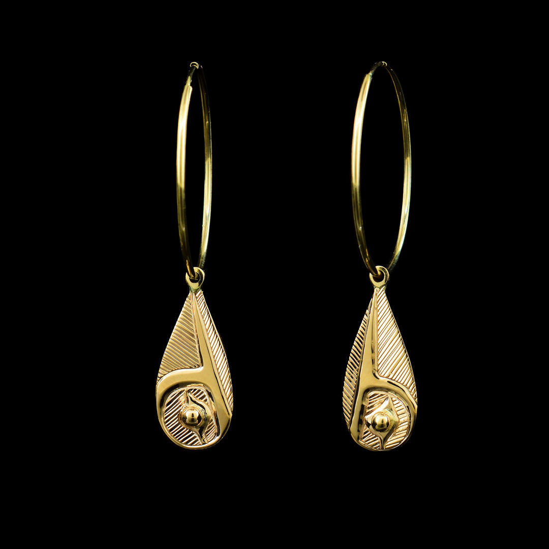 14k Gold Hummingbird Teardrop Earrings