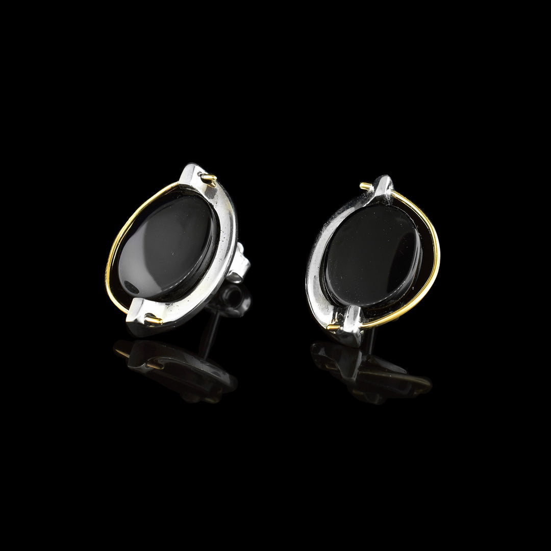 14k Gold and Sterling Silver Black Onyx Earrings
