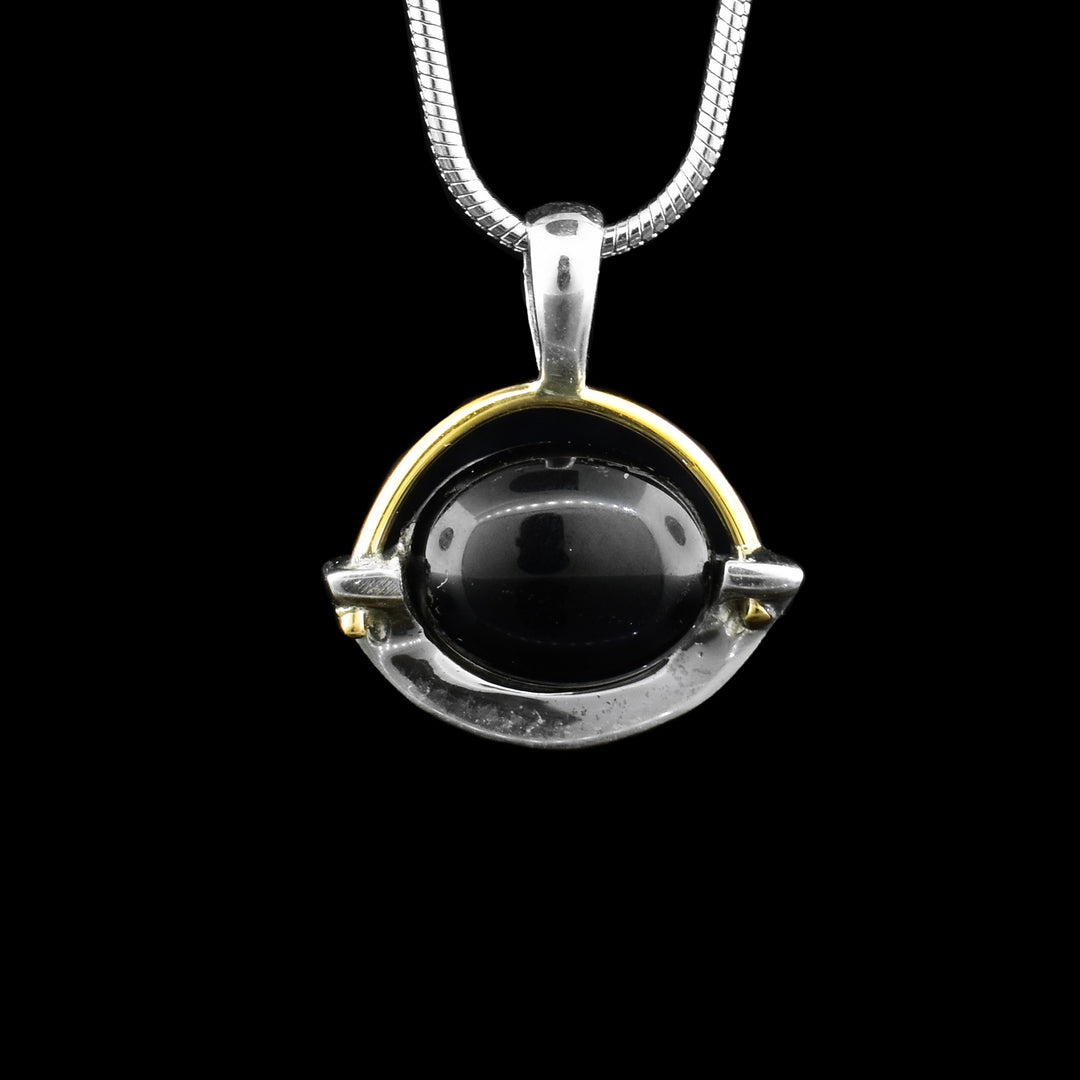 14k Gold and Sterling Silver Black Onyx Pendant