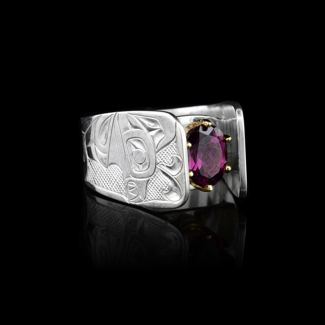 14k Gold and Sterling Silver Rhodo Garnet Orca Ring